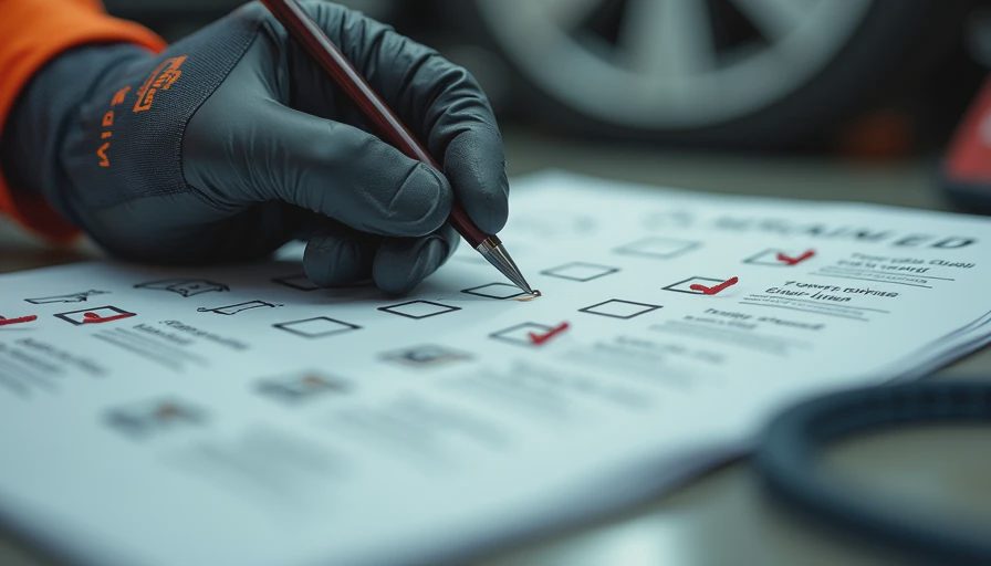 Mechanic rapidly checking off a certified pre-owned inspection checklist.webp